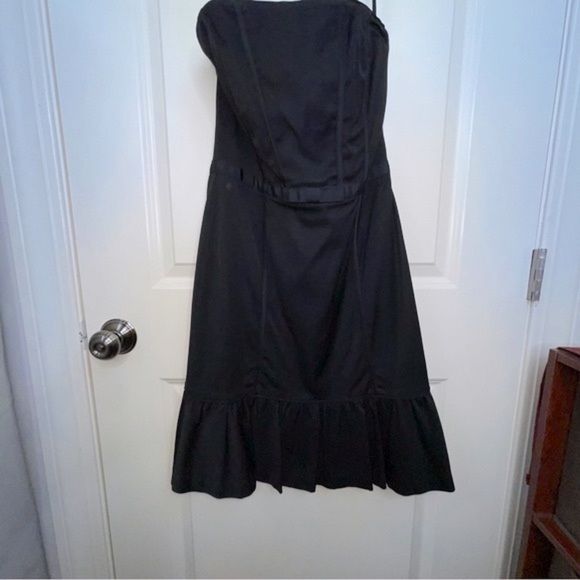 WHBM Black Strapless Cocktail Dress Mini Corset Ruffle Hemline - Picture 8 of 16